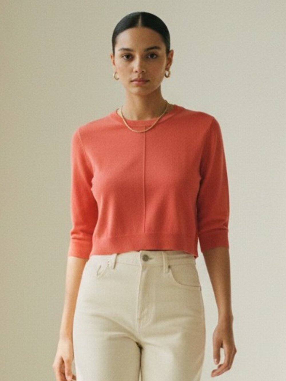 Saint Art Norah Crop Sweater Coral Merino Wool Cropped Knit S NWT
